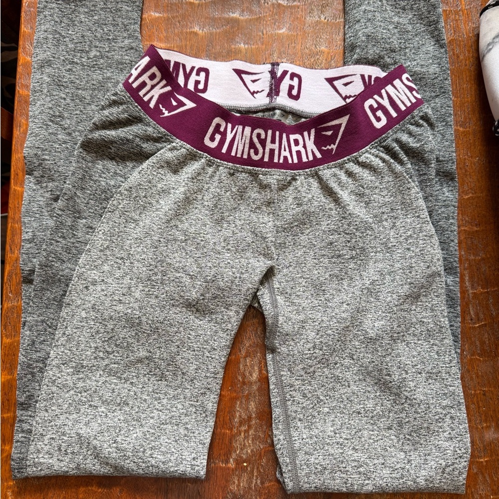 Gymshark Gray Leggings with Purple Waistband
